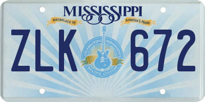 MS license plate ZLK672