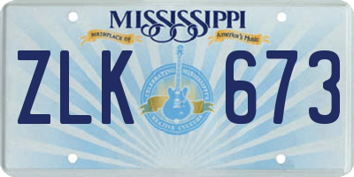 MS license plate ZLK673