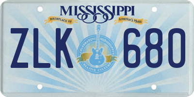 MS license plate ZLK680