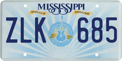 MS license plate ZLK685