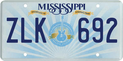 MS license plate ZLK692