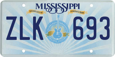 MS license plate ZLK693