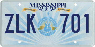MS license plate ZLK701