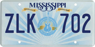 MS license plate ZLK702