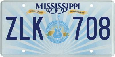 MS license plate ZLK708