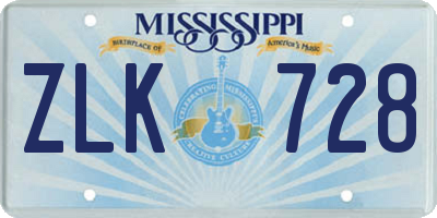 MS license plate ZLK728