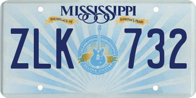 MS license plate ZLK732