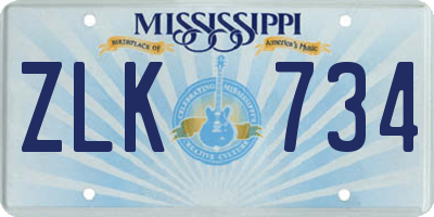 MS license plate ZLK734