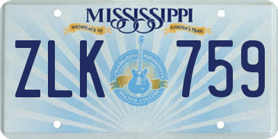 MS license plate ZLK759