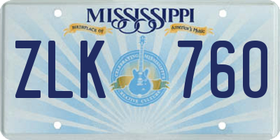 MS license plate ZLK760