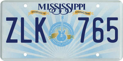 MS license plate ZLK765