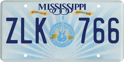 MS license plate ZLK766