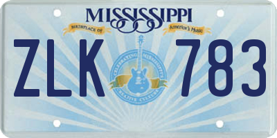 MS license plate ZLK783
