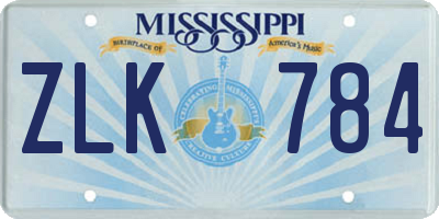 MS license plate ZLK784