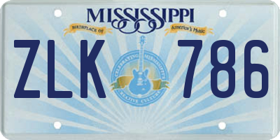 MS license plate ZLK786