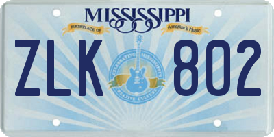 MS license plate ZLK802