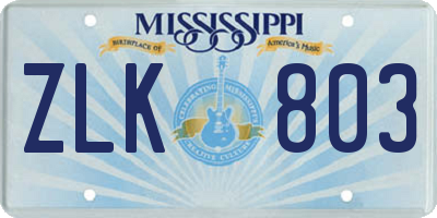 MS license plate ZLK803