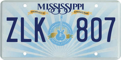 MS license plate ZLK807