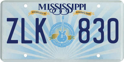 MS license plate ZLK830