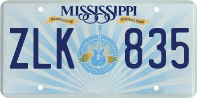 MS license plate ZLK835