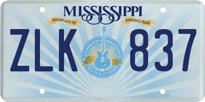 MS license plate ZLK837