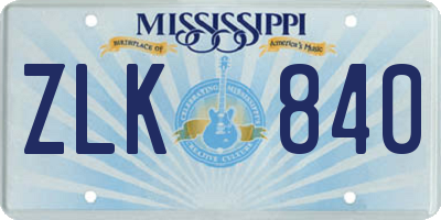 MS license plate ZLK840