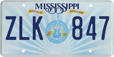 MS license plate ZLK847