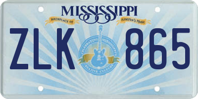 MS license plate ZLK865