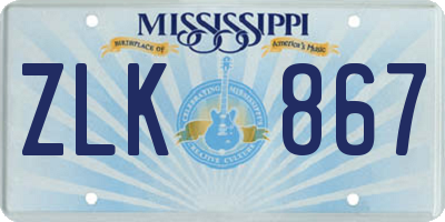 MS license plate ZLK867