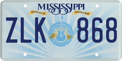 MS license plate ZLK868