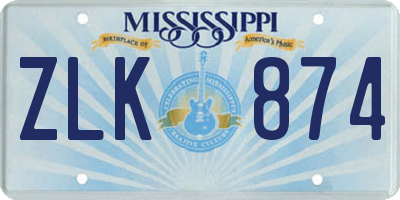 MS license plate ZLK874