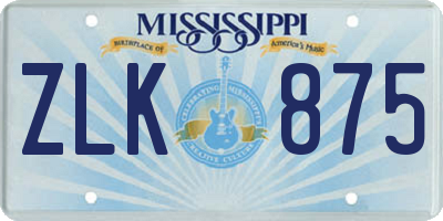 MS license plate ZLK875