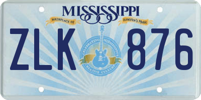 MS license plate ZLK876
