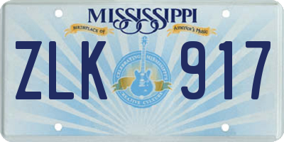 MS license plate ZLK917