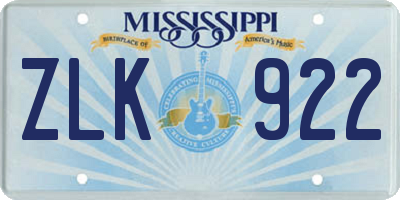 MS license plate ZLK922