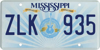 MS license plate ZLK935