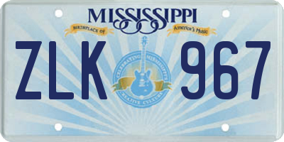 MS license plate ZLK967