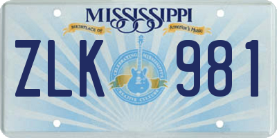 MS license plate ZLK981