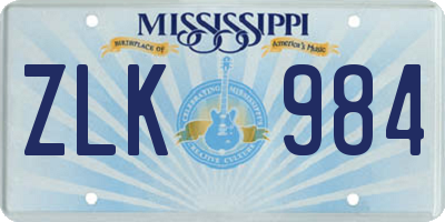 MS license plate ZLK984