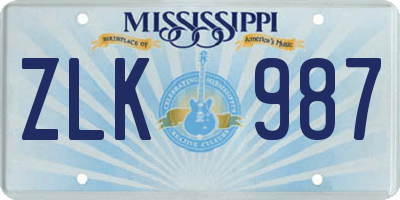 MS license plate ZLK987
