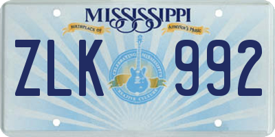 MS license plate ZLK992