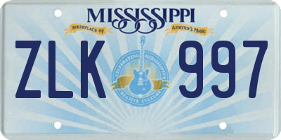 MS license plate ZLK997