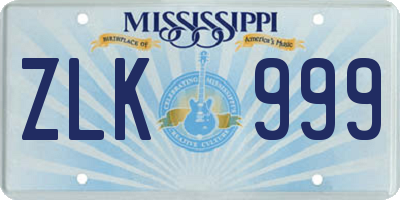 MS license plate ZLK999