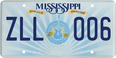 MS license plate ZLL006