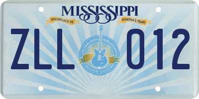 MS license plate ZLL012
