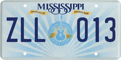 MS license plate ZLL013