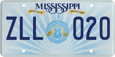 MS license plate ZLL020