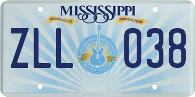 MS license plate ZLL038