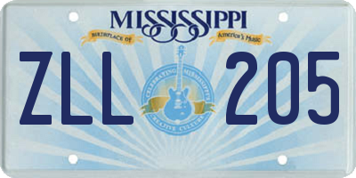 MS license plate ZLL205