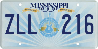 MS license plate ZLL216